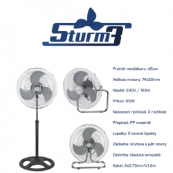 STURM3 Cirkulační ventilátor, průměr 45cm, 3v1